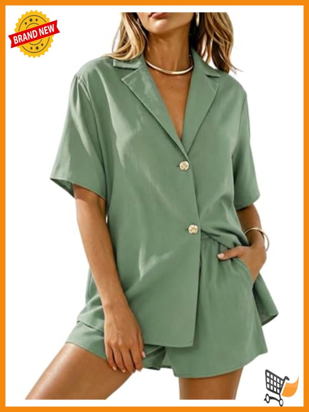 Women's 2 Piece Linen Short Set Summer Button Down Shirt Shorts Lounge Beach